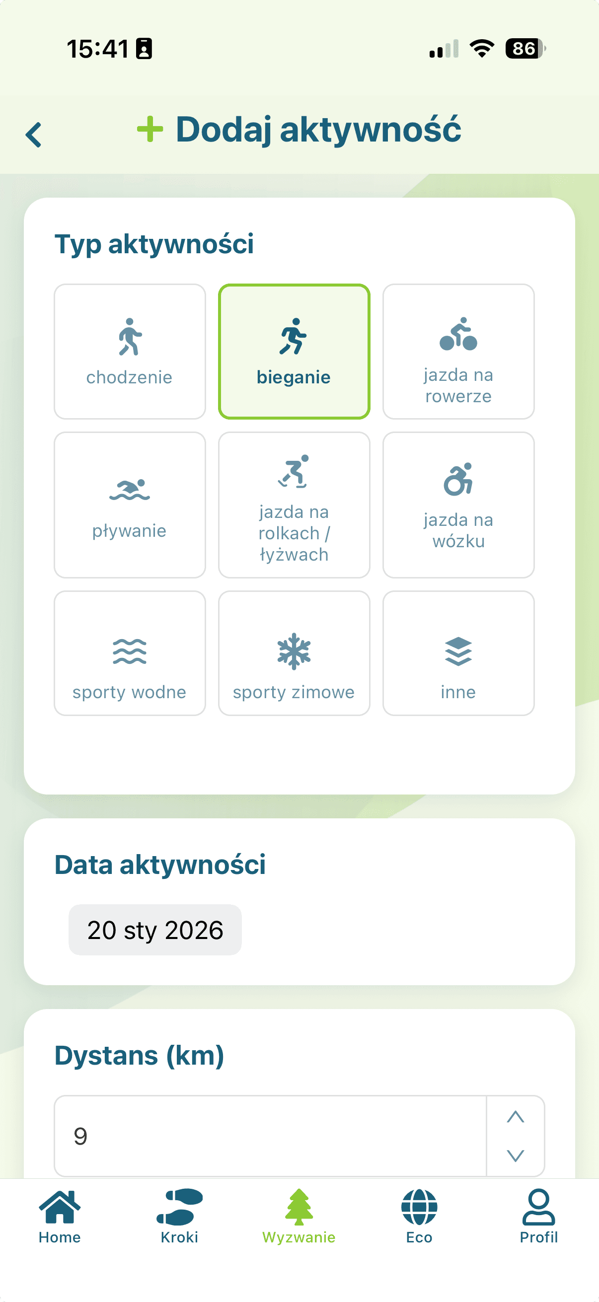 Ręczne dodawanie aktywności