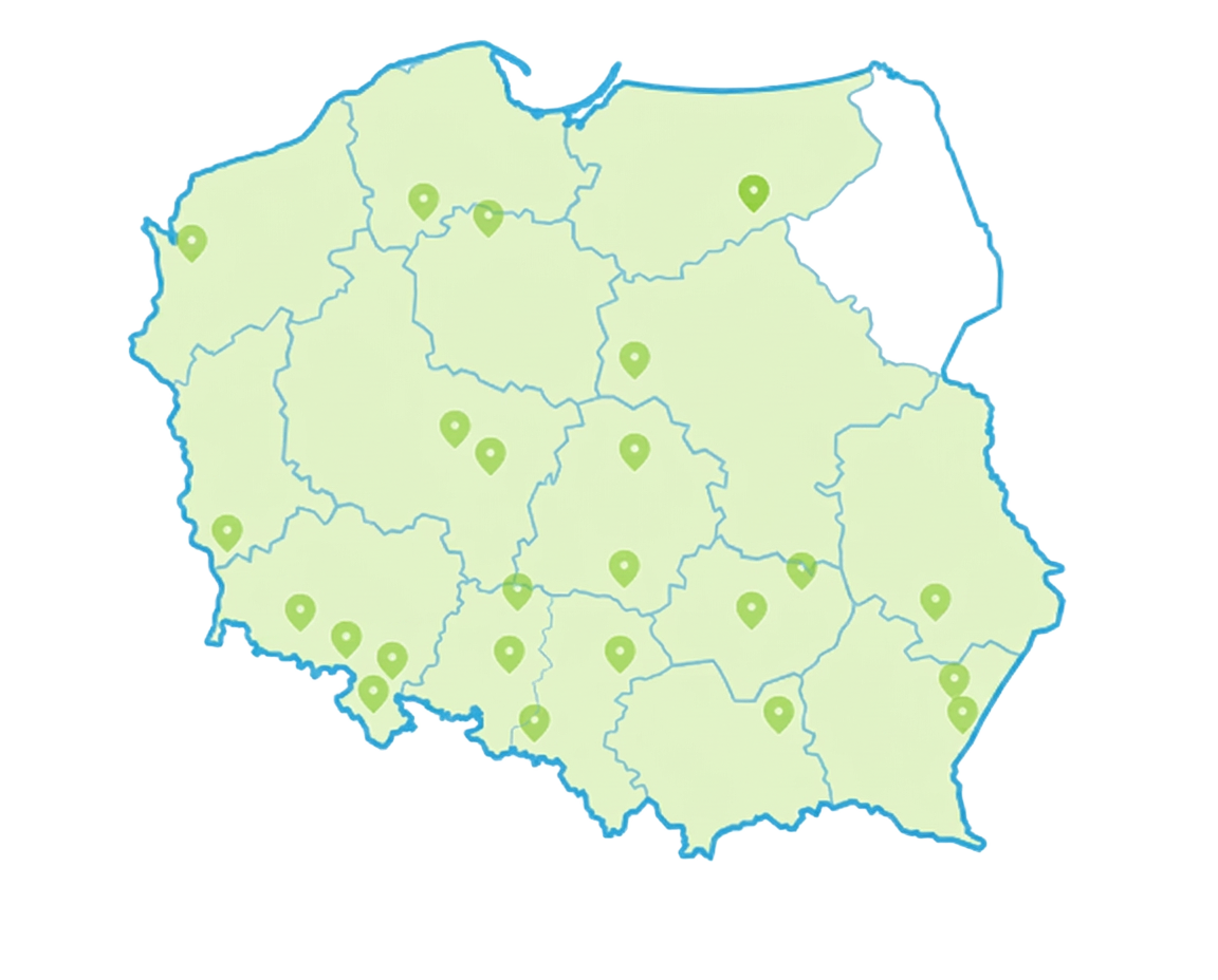 Mapa Polski z lokalizacjami sadzeń